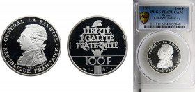 France Fifth Republic 100 Francs 1987 Paris mint 230th Anniversary of the birth of La Fayette, piéfort PCGS PR67 Silver 0.9 KM# P991a