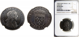 France Kingdom Louis XIII ¼ Ecu 1643 A Paris mint 2nd portrait NGC XFD Silver Dy# 1351
