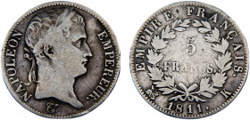 France First Empire Napoleon I 5 Francs 1811 K Bordeaux mint Silver 24.41g KM# 694.8