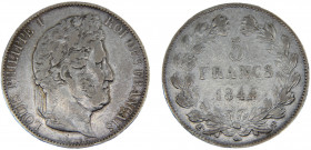 France Kingdom Louis Philippe I 5 Francs 1844 W Lille mint Silver 24.74g KM# 749.13