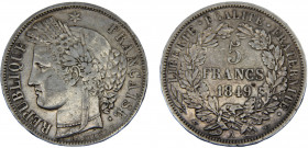 France Second Republic 5 Francs 1849 A Paris mint Ceres Silver 24.79g KM#761.1