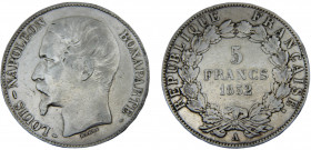 France Second Republic Louis-Napoléon Bonaparte 5 Francs 1852 A Paris mint Silver 24.71g KM# 773.1