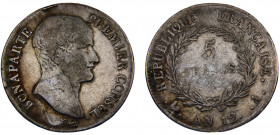 France First Republic Napoleon Bonaparte 5 Francs AN12 (1803) A Paris mint "PREMIER CONSUL" Silver 24.56g KM# 659.1