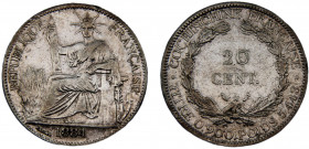 French Cochin china French colony 20 Centimes 1884 A Paris mint Third Republic Silver 5.39g KM# 5
