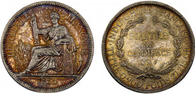 French Indochina French colony 1 Piastre 1886 A Paris mint Third Republic Silver...