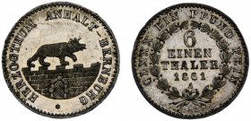 Germany States Duchy of Anhalt-Bernburg Alexander Carl ⅙ Thaler 1861 A Berlin mint(Mintage 61620) Silver 5.33g KM# 87