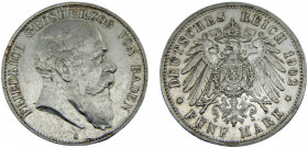 Germany Second Empire Grand duchy of Baden Friedrich I 5 Mark 1902 G Karlsruhe mint Silver 27.75g KM# 274