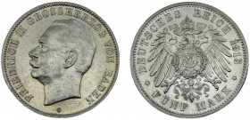 Germany Second Empire Grand duchy of Baden Friedrich II 5 Mark 1913 G Karlsruhe mint Silver 27.78g KM# 281