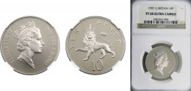 Great Britain United Kingdom Elizabeth II 10 Pence 1987 NGC PF68 RD, 3rd portrait Copper-nickel KM# 938