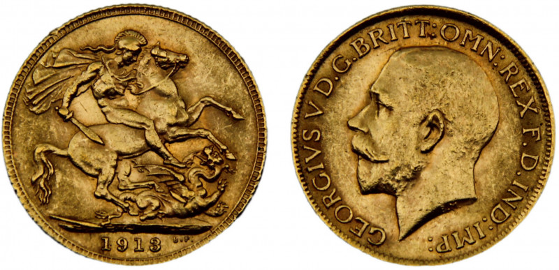 Great Britain United Kingdom George V 1 Sovereign 1913 Gold 0.9167 8.01g KM# 820...