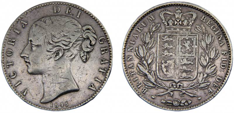 Great Britain United Kingdom Victoria 1 Crown 1845 1st portrait Silver 27.96g KM...