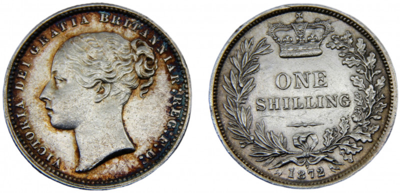 Great Britain United Kingdom Victoria 1 Shilling 1872 1st portrait, "Young Head"...