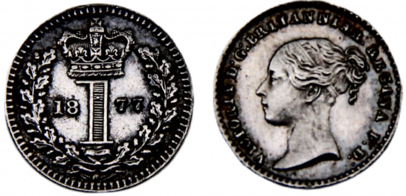 Great Britain United Kingdom Victoria 1 Penny 1877 (Mintage 8936) 1st portrait, ...