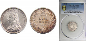 Great Britain United Kingdom 6 Pence 1892 PCGS MS62, 2nd portrait Silver KM# 760