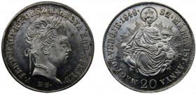 Hungary Kingdom Ferdinand I 20 Krajczár 1848 KB Kremnica mint War of Independence Coinage Silver 6.67g KM# 432
