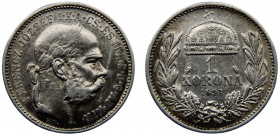 Hungary Austro-Hungarian Empire Franz Joseph I 1 Korona 1893 KB Kremnica mint Silver 5.02g KM# 484