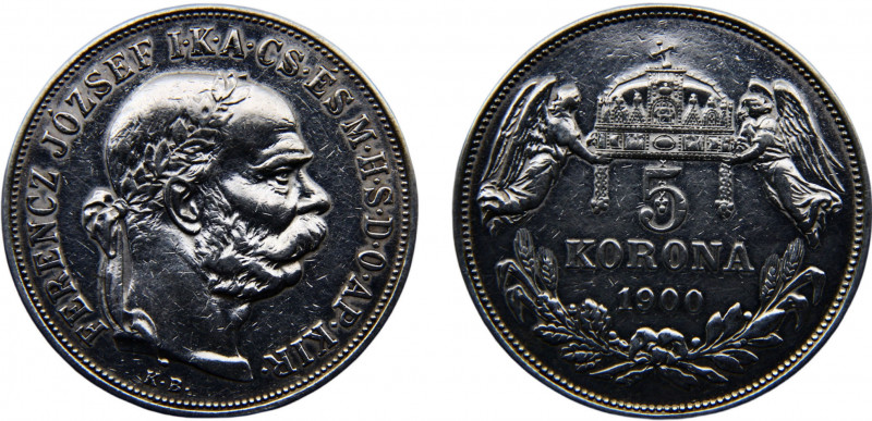 Hungary Austro-Hungarian Empire Franz Joseph I 5 Korona 1900 KB Kremnica mint Si...