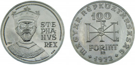 Hungary People's Republic 100 Forint 1972 BP. Budapest mint(Mintage 24000) 1000th Birth Anniversary of King Saint Stephen Silver 0.64 22.14g KM# 597