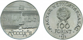 Hungary People's Republic 100 Forint 1972 BP. Budapest mint(Mintage 25000) Unification of Buda and Pest Silver 0.64 22.1g KM# 598