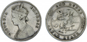 India Princely states Alwar Swai Mangal Singh 1 Rupee 1880 Victoria Silver 11.48g KM# 45
