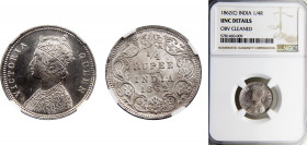 India British colony Victoria ¼ Rupee 1862(C) Calcutta mint NGC UNCD Silver KM# 470