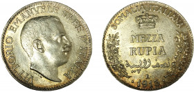 Italian Somaliland Italian colony Victor Emmanuel III ½ Rupia 1913 R Rome mint Silver 5.85g KM# 5