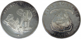 Liberia Republic 5 Dollars 1973 San Francisco mint(Mintage 28000) Silver 0.9 33.98g KM# 29