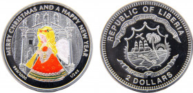 Liberia Republic 2 Dollars 2011 Merry Christmas & Happy New Year Silver 0.999 15.54g KM# 1006