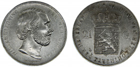 Netherlands Kingdom Willem III 2½ Gulden 1874 Silver 24.96g KM# 82