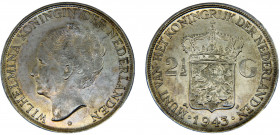 Netherlands East Indies Dutch colony Wilhelmina I 2½ Gulden 1943 D Denver mint Silver 24.9g KM# 331