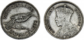 New Zealand State George V 6 Pence 1933 Royal mint Silver 2.77g KM# 2