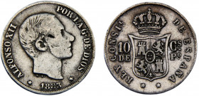 Philippines Spanish colony Alfonso XII 10 Céntimos 1883 Manila mint Silver 2.55g KM# 148