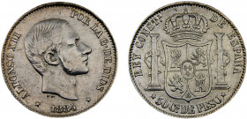 Philippines Spanish colony Alfonso XII 50 Céntimos 1884 Manila mint Rare Silver 12.91g KM# 150