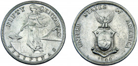 Philippines Commonwealth 50 Centavos 1944 S San Francisco mint U.S. Administration Silver 10.09g KM# 183