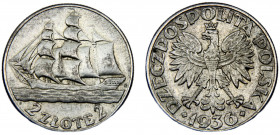 Poland First Republic 2 Złote 1936 Warsaw mint 15th Anniversary of Gdynia Seaport Silver 4.41g Y# 30