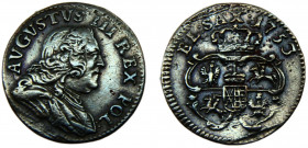 Polish–Lithuanian Commonwealth Kingdom of Poland Augustus III Szeląg 1753 Grünthal mint Copper 1.14g KM# 145