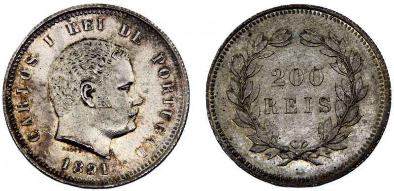 Portugal Kingdom Carlos I 200 Réis 1891 Silver 5.04g KM# 534