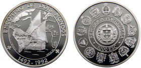 Portugal Republic 1000 Escudos 1992 INCM Lisbon mint(Mintage 50000) Ibero-American Series, Encounter of Two Worlds Silver 0.925 27.23g KM# 657a