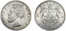 Romania Kingdom Carol I 5 Lei 1880 B Bucharest mint Silver 24.69g KM# 12