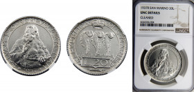 San Marino Republic 20 Lire 1937 R Rome mint(Mintage 5100) NGC UNCD Silver KM# 11a