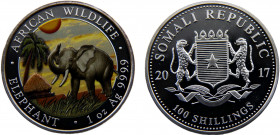 Somalia Somali Republic 100 Shillings 2017 Munich mint African Wildlife, Elephant，Silver Bullion Coinage Silver 0.999 31.28g