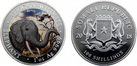 Somalia Somali Republic 100 Shillings 2018 African Wildlife, Elephant，Silver Bullion Coinage Silver 0.999 31.21g