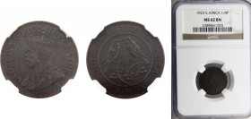South Africa Commonwealth Georg V ¼ Penny 1923 Pretoria mint NGC MS62 BN Bronze KM# 12.1