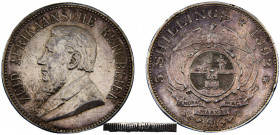 South Africa South African Republic 5 Shillings 1892 Berlin mint(Mintage 14000) "Zuid Afrikaansche Republiek", Edge Repaid Silver 27.99g KM# 8.1