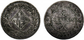 Spain Kingdom Principality of Catalonia Joseph Napoleon 5 Pesetas 1809 Barcelona mint Silver 26.81g KM# 69