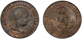 Spain Kingdom Isabel II 2½ Centimos de Escudo 1867 OM Barcelona mint Bronze 5.77g KM#634.1