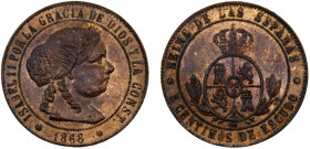 Spain Kingdom Isabel II 5 Centimos de Escudo 1868 OM Barcelona mint Bronze 12.11g KM#635.1