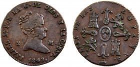 Spain Kingdom Isabel II 2 Maravedis 1849 Segovia mint Copper 2.35g KM# 532.4