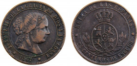 Spain Kingdom Isabel II 2½ Centimos de Escudo 1867 OM Barcelona mint Copper 6.38g KM# 634.1