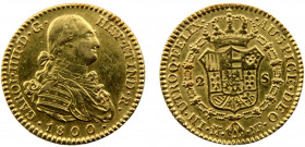Spain Kingdom Carlos IV 2 Escudos 1800 M MF Madrid mint Gold 0.875 6.84g KM# 435.1
